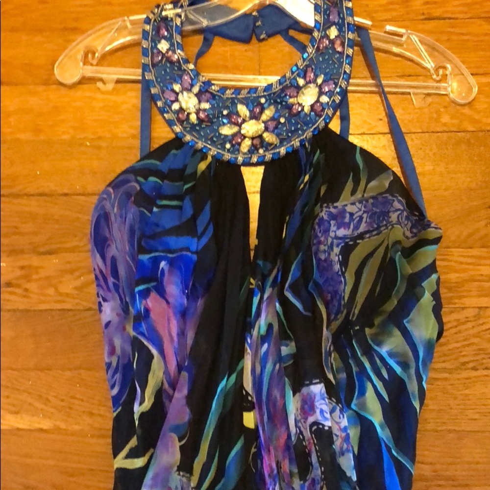Jovani multicolored gown, high neck with embellishments. Perfect condition!